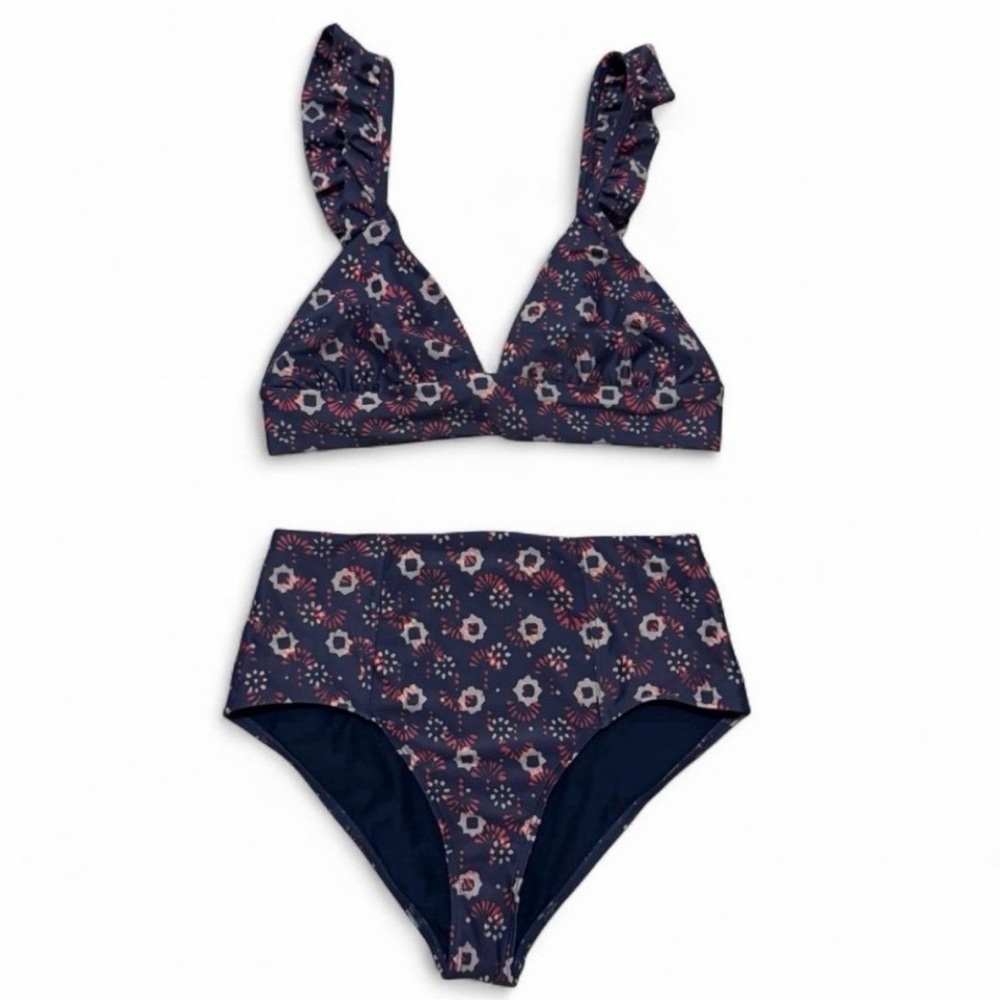 Xirena Navy Sails Kapri Bikini Swim Top & high rise serena bikini bottoms setl
